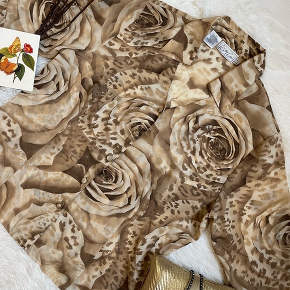 Vintage 80s Kathy Che floral brown button down top - Picture 14 of 16